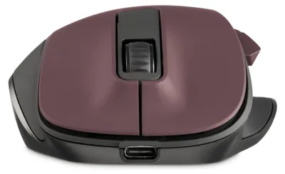 A top-down view of a wireless computer mouse.