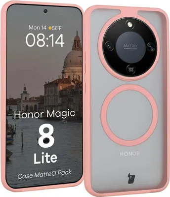 Produktbild von Schutzhülle mit Magnetring + gehärtetem Glas für Honor Magic8 Lite, Bizon MatteO Pack, Getönt-Hellrosa