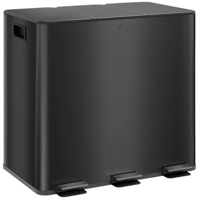 Image de Poubelle de cuisine - Poubelle de tri - 3 compartiments, 3 x 15 litres, 45 litres - Acier inoxydable - Noir