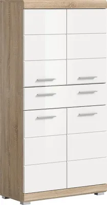 Produktbild von Badezimmer Midischrank, 74 cm breit, in Sonoma Eiche mit weiß Hochglanz - SIROCO-158