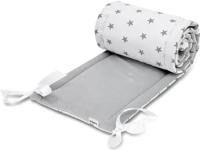 Produktbild von Bellochi Edge Ochrana detská posteľ hraničiaca s hraniciami hniezda hlavy Lattice Border Border 180x30 cm pre detskú posteľ s padajúcou ochranou detská bočná posteľ 120x60 cm - sivé a šedé hviezdy