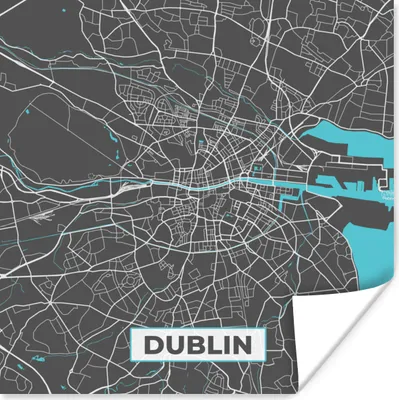 Produktbild von MuchoWow® Poster Dublin - Stadtplan - Karte - Blau 100x100 cm - Babyzimmer