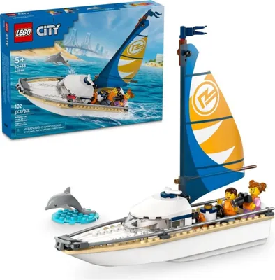 Produktbild von LEGO City Segelboot, schwimmfähiges Spielzeug-Boot für Jungen und Mädchen, Bauspielzeug mit 2 Minifiguren und einem Delfin, Geschenk für Kinder ab 5 Jahren 60438