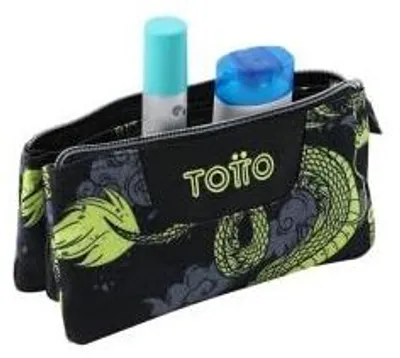 Image de TOTTO, étui avec 3 compartiments, motif Dragony, bleu, étui, bleu, grande taille, trousse scolaire