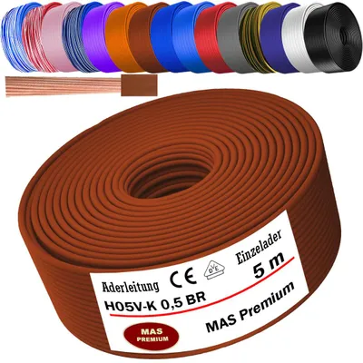 Produktbild von 5m Aderleitung H05 V-K 0,5 mm² Braun Einzelader flexibel