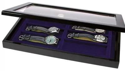 Produktbild von Holz VITRINE für Armbanduhren KASESETTE Holzrahmen 5937 NEU