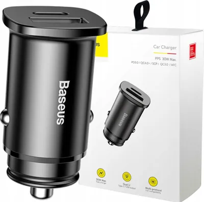 Image de Baseus Square Pps Qc4.0 / Pd3.0 5A 30W Chargeur de voiture (Noir)