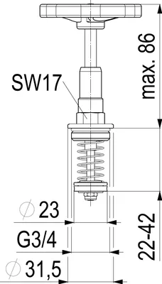 A technical drawing of a valve component with dimensions and labels.