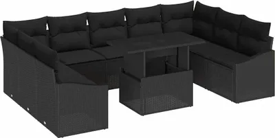 Obrázok produktu pre vidaXL Sedacia súprava s vankúšmi 10 ks Black Poly-Rattan