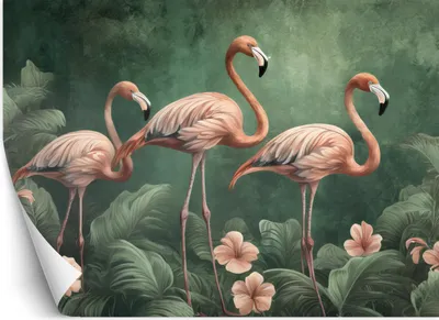 Produktbild von Vlies fototapete Flamingos Dschungel-Tiere 350x245 cm Feeby Grün inkl. Kleber einfache Montage