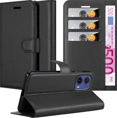 Produktbild von Cadorabo Hülle für Motorola MOTO G85 Hülle in PHANTOM SCHWARZ Schutzhülle mit Magnetverschluss, Standfunktion und Kartenfach