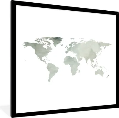 Produktbild von MuchoWow® MuchoWow® Gerahmtes Poster Weltkarte - Aquarell - Grau 40x40 cm - Poster mit zchwarzem Bilderrahmen - Mit Rahmen - Wanddekoration Schlafzimmer