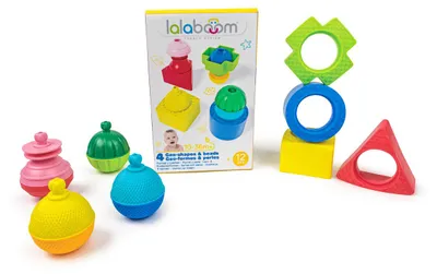 Obrázok produktu pre Lalaboom vzdelávacia hračka tvary a korálky - 12 kusov - farebná stavebná hračka