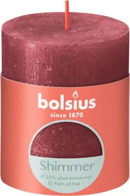 Produktbild von Bolsius Rustik Shimmer Kerze Rot 80/68mm