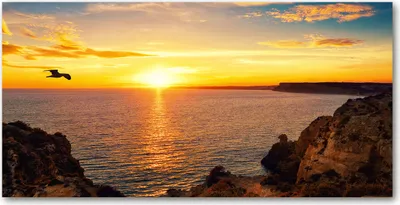 Produktbild von Tulup Glas-Bild -140x70- Wandkunst Dekorative Wand für Küche & Wohnzimmer - Landschaften - Sonnenuntergang Meer - Gelb