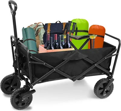 Produktbild von Jiubiaz Bollerwagen faltbarer Tragfähigkeit bis ca. 100 kg - schwarz Bollerwagen faltbarer Strandwagen Handwagen Gerätewagen faltbar Kinder Ausflug