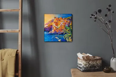 Produktbild von Coloray Hodiny Unikátní 30x30 cm  Tiché hodiny Pro obývací pokoj a kuchyň Nástěnné hodiny Plátno Bílé ručičky hodin - Pobřežní město