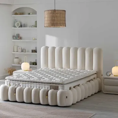 Produktbild von Bambi Boxspringbett 180x200 mit Bettkasten mit Matratzen Vanilla Dream Loop Set Stauraum 7-Komfortzonen H3 Creme