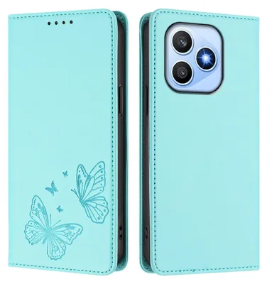 Image de Étui en cuir pour Honor X8D, étui de protection type portefeuille en cuir gaufré « papillon » avec support, couleur turquoise