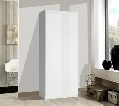 Image de Armoire de chambre à coucher, 91 cm, blanc mat / blanc brillant