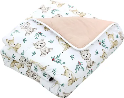 Produktbild von TupTam Baby Spielmatte Kinder Große Spieldecke Gepolstert XXL Krabbeldecke 120 x 120 cm Babyzimmer Schlafteppich, Farbe: Rehlein / Bären / Beige