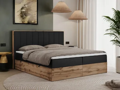 Obrázek produktu pro Kontinentální poste Boxspring s úložným prostorem BELLISSIMO 7-zónovou matrací - 200x200 cm - Multipocket H3 | Černá - Topper Visco
