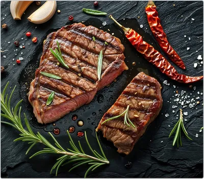 Produktbild von Spritzschutz Herdabdeckplatte Schneidebrett aus Glas Gegrilltes Steak 1-Teilig (60x52cm)
