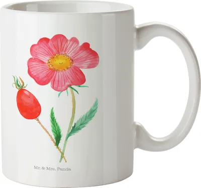 Produktbild von Mr. & Mrs. Panda Kaffeetasse Blume Hagebutte - Weiß - Geschenk, kaffeebecher keramik, Lebensfreude, Schlechte Gedanken, Teetasse, Garten, Tasse, Becher, Motivtasse