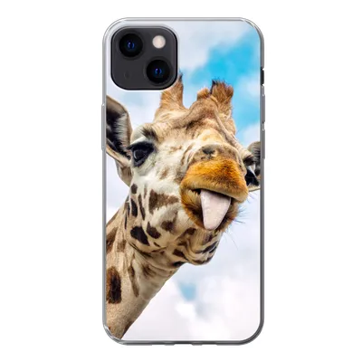 Produktbild von MuchoWow® Handyhülle Schutzhülle Hülle für iPhone 13 Giraffe - Lustig - Zunge - Kinder - Jungen - Mädchen - Kind Silikon Softcase Handy Hülle - Karteninhaber