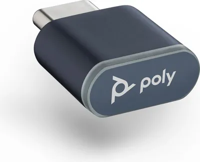 A close-up studio shot of a Poly BT700 USB-C Bluetooth adapter against a white background.