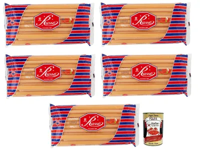 Produktbild von 5x Russo Candele N°73 Hartweizengrieß Pasta,100% Italienischer Weizen,500g-Packung + Italian Gourmet Polpa di Pomodoro 400g Dose