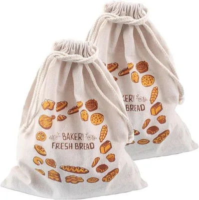 Produktbild von Set aus 2 wiederverwendbaren Brotsäcken aus Leinen mit Kordelzug – ideal für Brot, Obst und Snacks – 31 x 38 cm