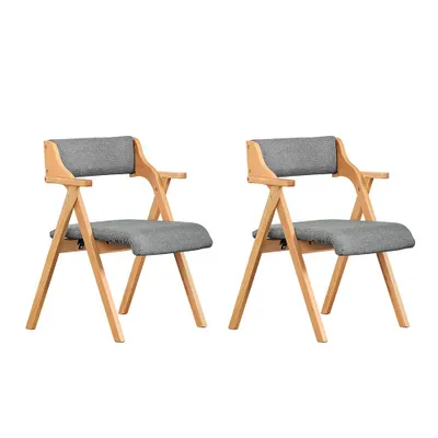 Zwei klappbare SoBuy Stühle FST98-HGX2 mit grauen Polsterungen und Holzrahmen im skandinavischen Design