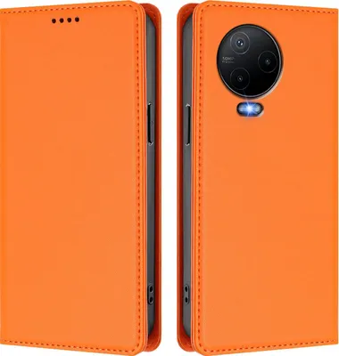 Produktbild von Handyhülle für Infinix Note 12 (2023)/Note 12 Pro 4G, Kunstleder Klapphülle Stoßfeste Magnetische Hülle mit Ständer Orange