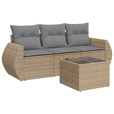 Produktbild von vidaXL 4-tlg. Garten-Sofagarnitur mit Kissen Beige Poly Rattan
