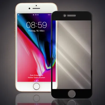A white iPhone and a black screen protector are displayed side-by-side against a dark gray gradient background.