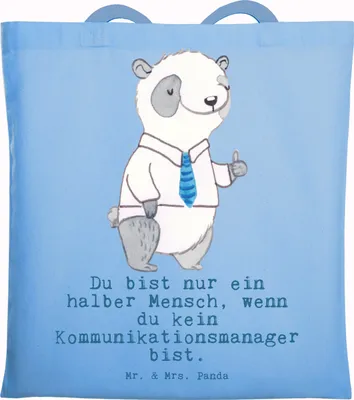 Produktbild von Mr. & Mrs. Panda Tote Bag Kommunikationsmanager Herz - Sky Blue - Geschenk, Studium, Spruch, Beutel, Lustig, Schultasche, dokumententasche, Witzig, Jutebeutel, Tasche