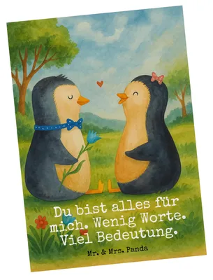 Produktbild von Mr. & Mrs. Panda Postkarte Pinguin Pärchen Design - Weiß - Geschenk, Grußkarte, glücklich, Ansichtskarte, Liebe, Ansichtskarten, Postkarten, Hochzeit, Hochzeitstag