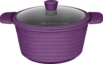 Produktbild von King NEW-WAVE Kochtopf, Aluguss Keramikbeschichtung, Aubergine, mit Glasdeckel, Ø 24cm, 11.5cm Höhe, für alle Herdarten inkl. Induktion