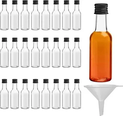 Produktbild von Famanu Set von 24 Plastik-Shotflaschen 50 ml, Mini-Fläschchen für Likör und Ingwer-Shots – Transparent