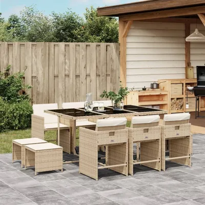 Productafbeelding van Maison Exclusive - Tuinset voor buiten, 11-delig, met kussens, beige, van polyrotan