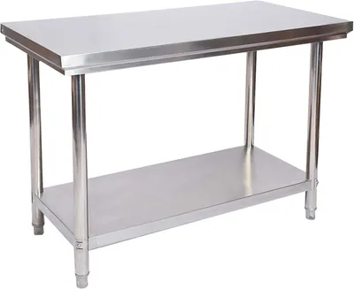 Imagen del producto de Mesa de trabajo de acero inoxidable con estante, 100x60x85 cm. Mesa de trabajo con altura ajustable, ideal para hostelería y cocina. Mesa para talleres, jardines y sótanos