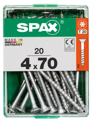 Produktbild von SPAX Universalschraube, 4 x 70 mm, 20 Stück, Teilgewinde, Senkkopf, T-STAR plus T20, 4CUT, WIROX - 4191010400702