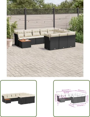 Produktbild von The Living Store 11-tlg. Garten-Sofagarnitur mit Kissen Schwarz Poly Rattan