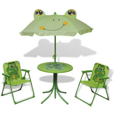 Immagine prodotto di Set di sedute per bambini con tavolo, 2 sedie e ombrellone, colore verde