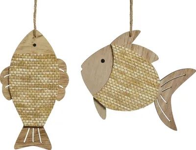 Produktbild von Maritime Deko Fisch Holz Aufhänger 11,5cm natur braun 1 Stück sortiert