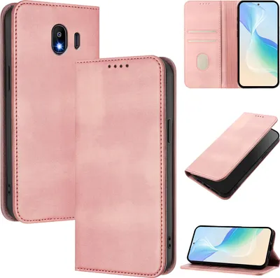 Obrázek produktu pro Pouzdro pro Samsung Galaxy J4 2018, vintage kožené pouzdro s RFID ochranou, přihrádkami na karty, stojánkem Růžový