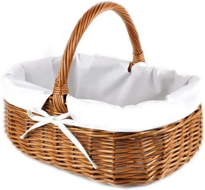 Produktbild von MyBer® Korb Weidenkorb Einkaufskorb Picknickkorb 33/23/13cm (27cm mit Henkel). Stabiler Tragekorb aus Weide Vollweide braun, Stoffeinlage K12-014-SW