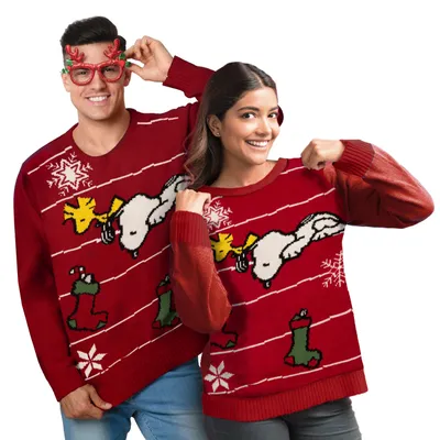 Produktbild von The Peanuts Winterpullover Uni - Snoopy Winter Strick Pullover Sweatshirt Ugly Sweater für Herren & Damen Rot S