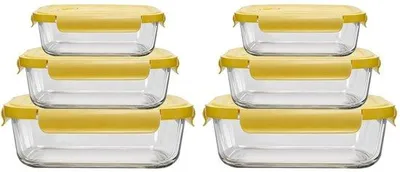 Produktbild von Aufbewahrungsboxen mit Deckel, luftdicht, Meal-Prep-Boxen, Glasbehälter für Mikrowelle und Gefrierschrank, 6 Stück, rechteckig, ideal für Lebensmittel